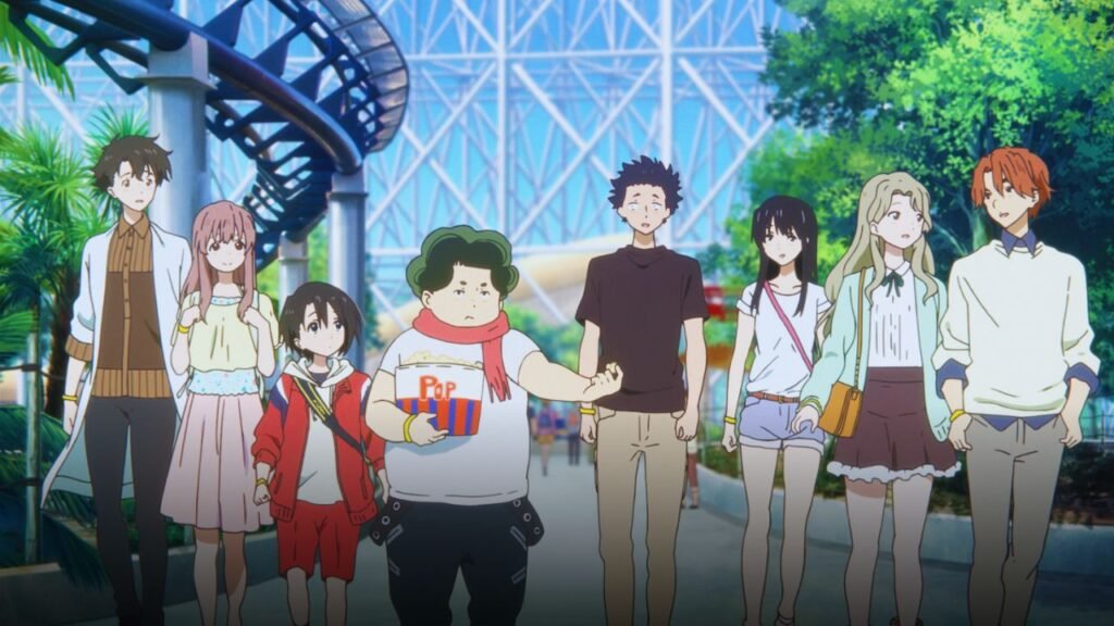 A Silent Voice anime cast – Shoya, Shoko, and friends together in high school