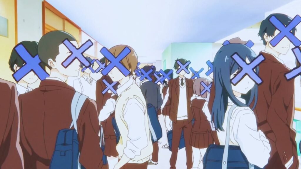 Shoya Ishida sees X marks on people’s faces in A Silent Voice – social anxiety symbol